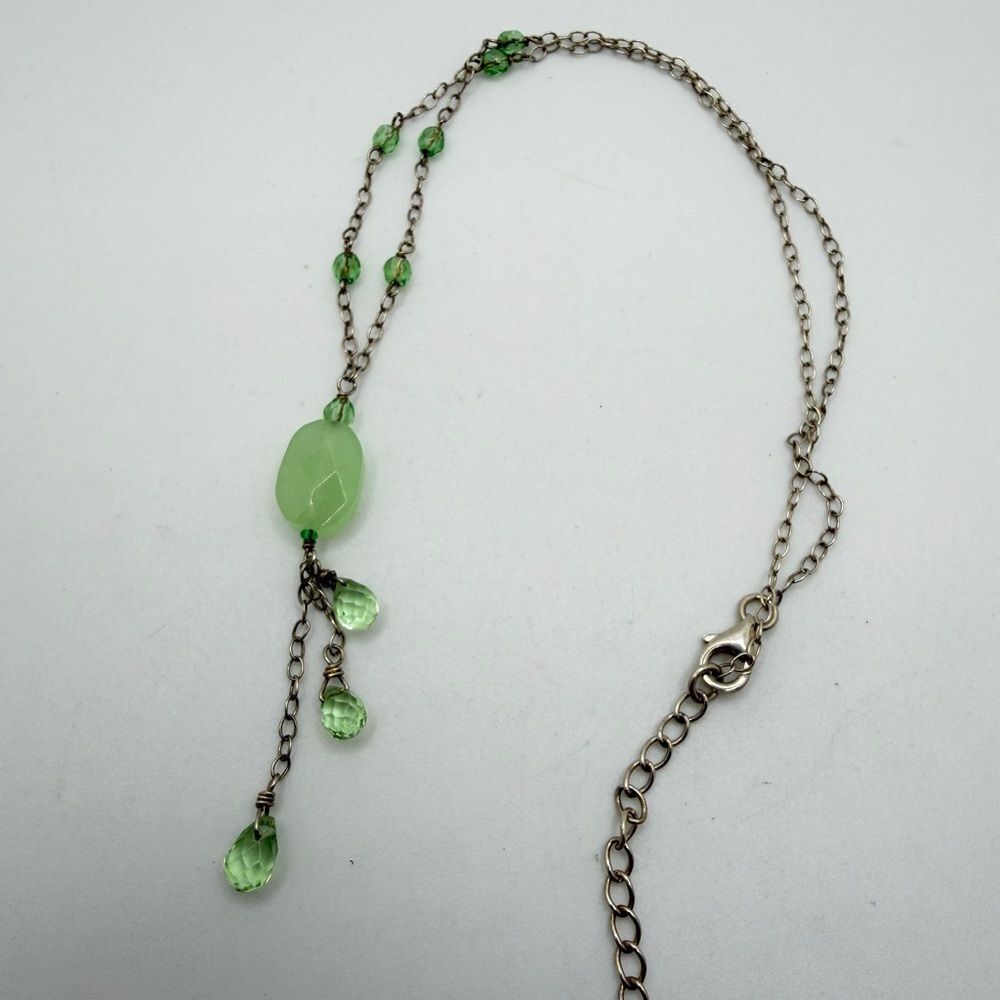 16" Dainty sterling silver, faceted glass, stone w/ briolette‎ tassel necklace!